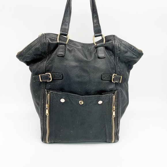 Yves Saint Laurent Handbags - YVES SAINT LAURENT Downtown Leather Tote Bag Black